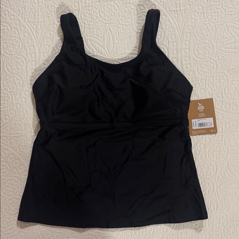 Eddie Bauer Women’s Black Tankini Swim Top Sz Large New With Tags